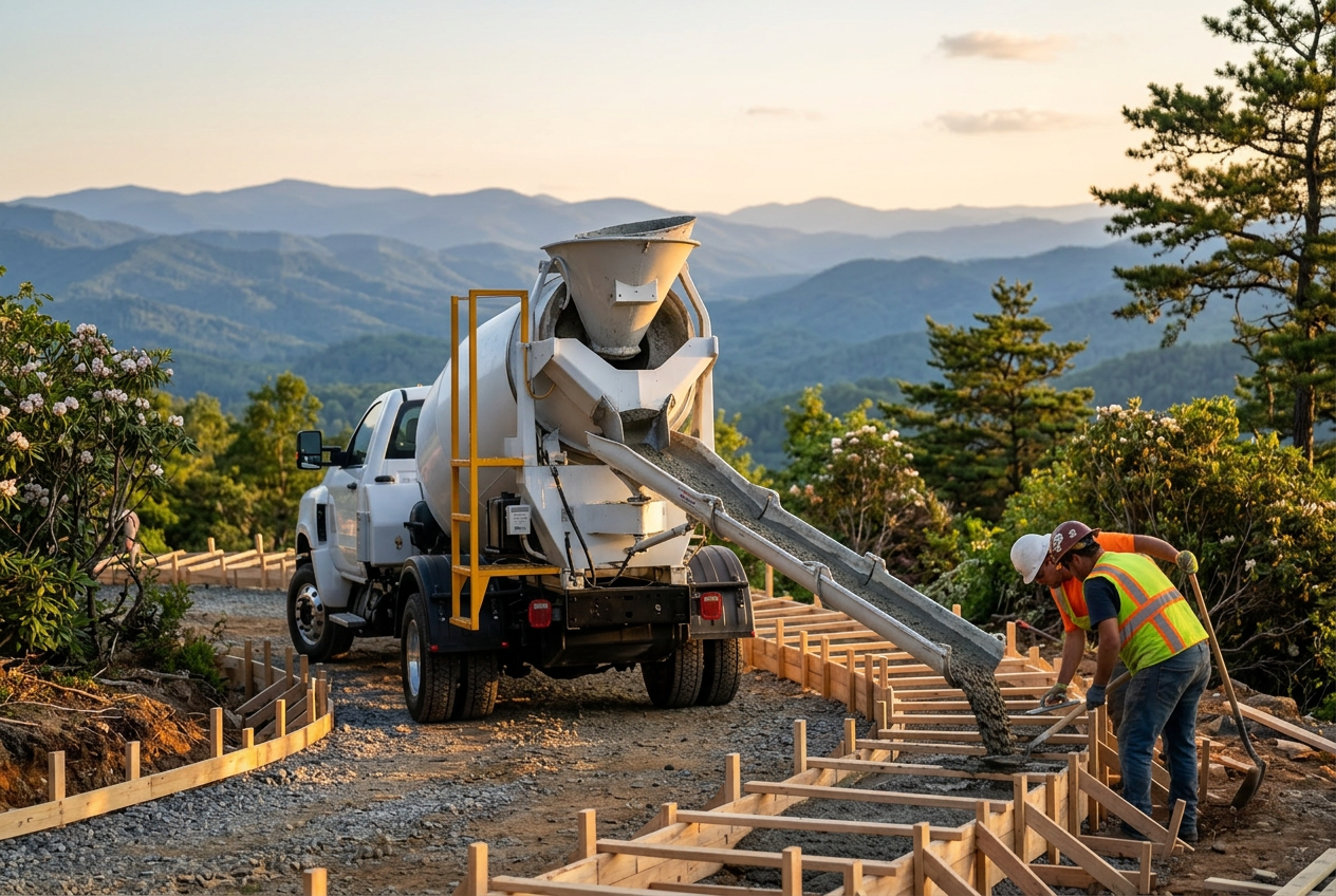 Concrete being poured for a mountain residential footing